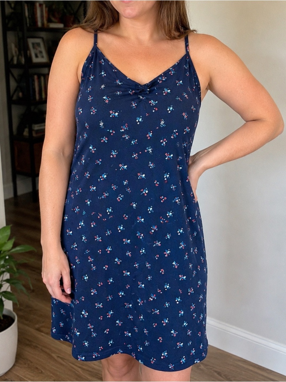 Size L - Navy Blue Floral Slip Nightie
